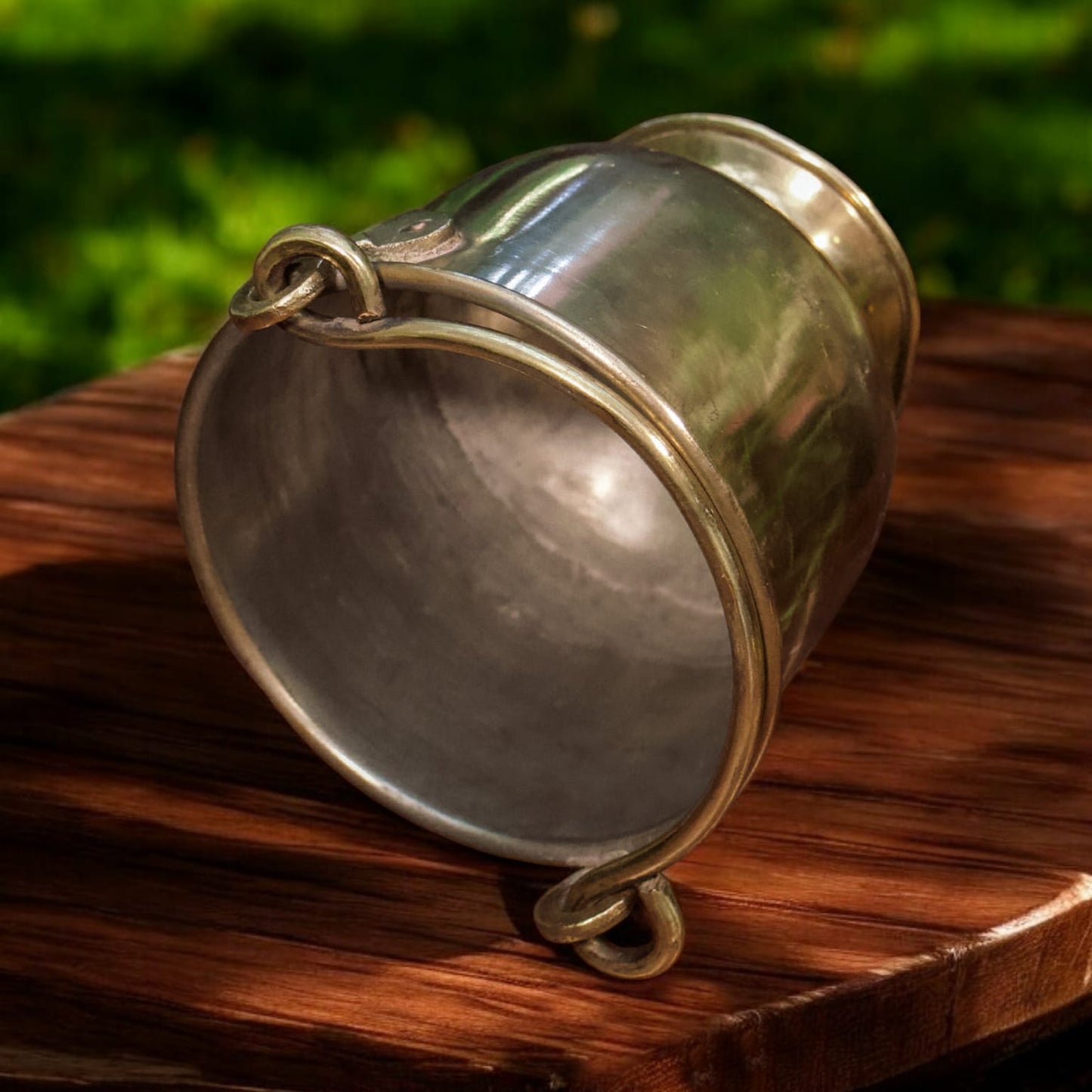 AT/028 - Vintage Pure Brass Balti with Swing Handle | Antique Brass Ice Bucket