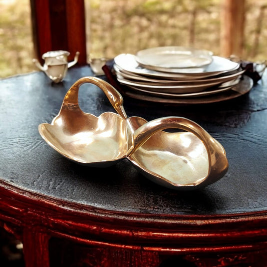 AT/116 - Rare Vintage Brass Very Beautiful Two Headed Swan Dish Trinket Bowl | Mukhwas Tray