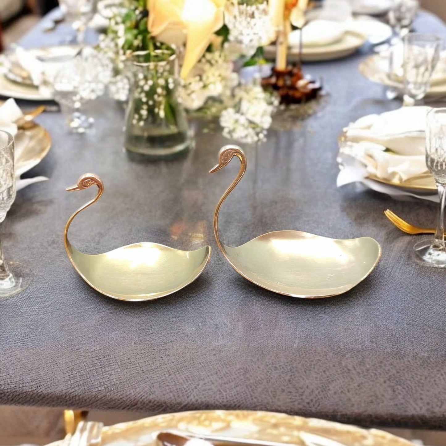 AT/071 - Set Of 2 Vintage Brass Swan Dish Trinket Bowl