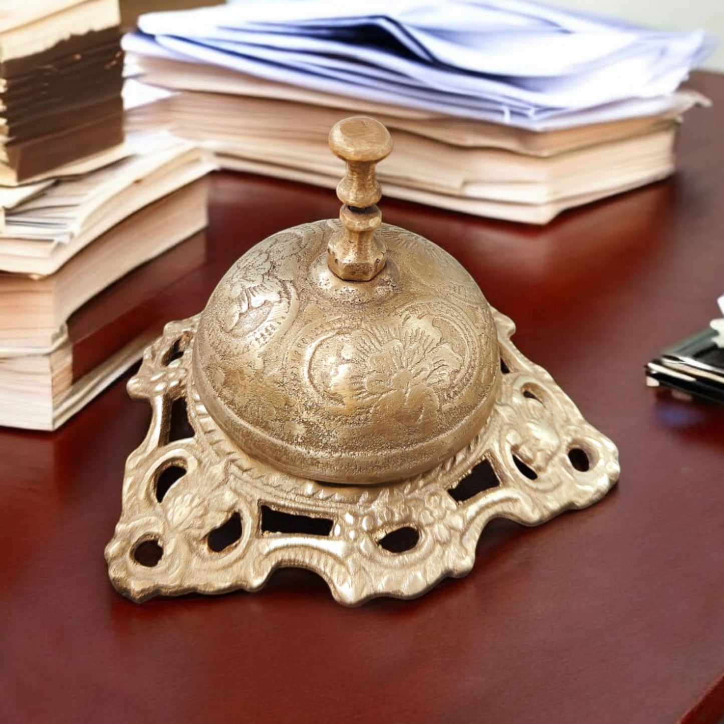 AT/068 - Vintage Pure Brass Very Beautifully Engraved Original Antique Table Bell