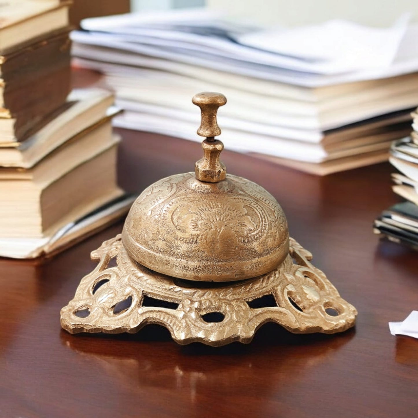 AT/068 - Vintage Pure Brass Very Beautifully Engraved Original Antique Table Bell