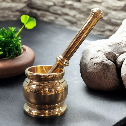 NW/009 - 100% Pure Brass Solid Elephant Head Shape Mortar And Pestle traditionally known as "Khalbatta" & "Hamam Dasta"