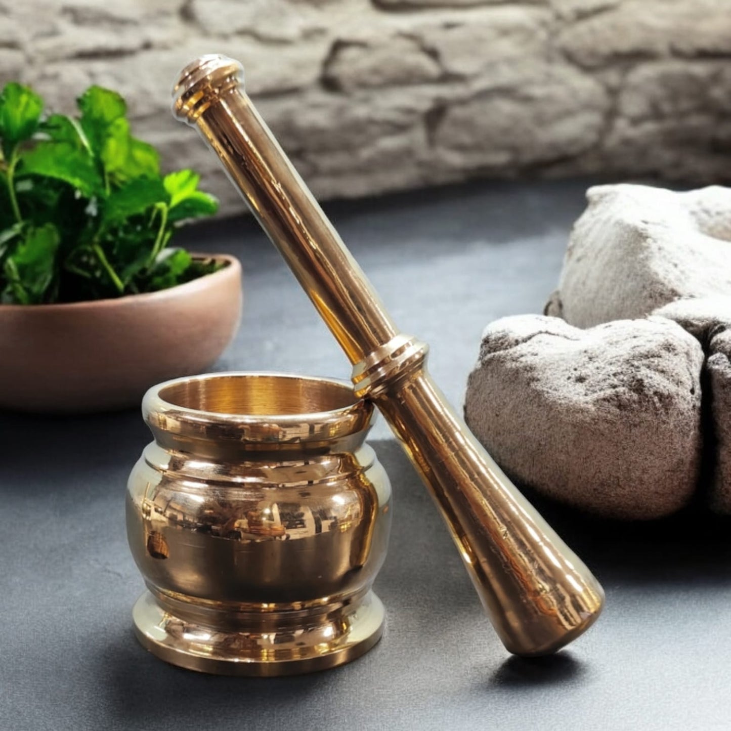 NW/009 - 100% Pure Brass Solid Elephant Head Shape Mortar And Pestle traditionally known as "Khalbatta" & "Hamam Dasta"