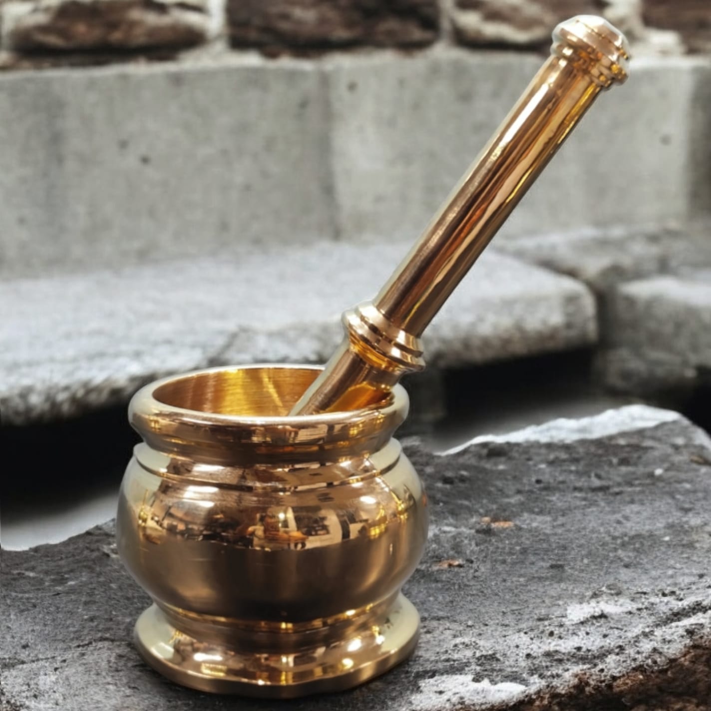 NW/048 - 100% Pure Brass Solid Elephant Head Shape Mortar And Pestle traditionally known as "Khalbatta" & "Hamam Dasta"