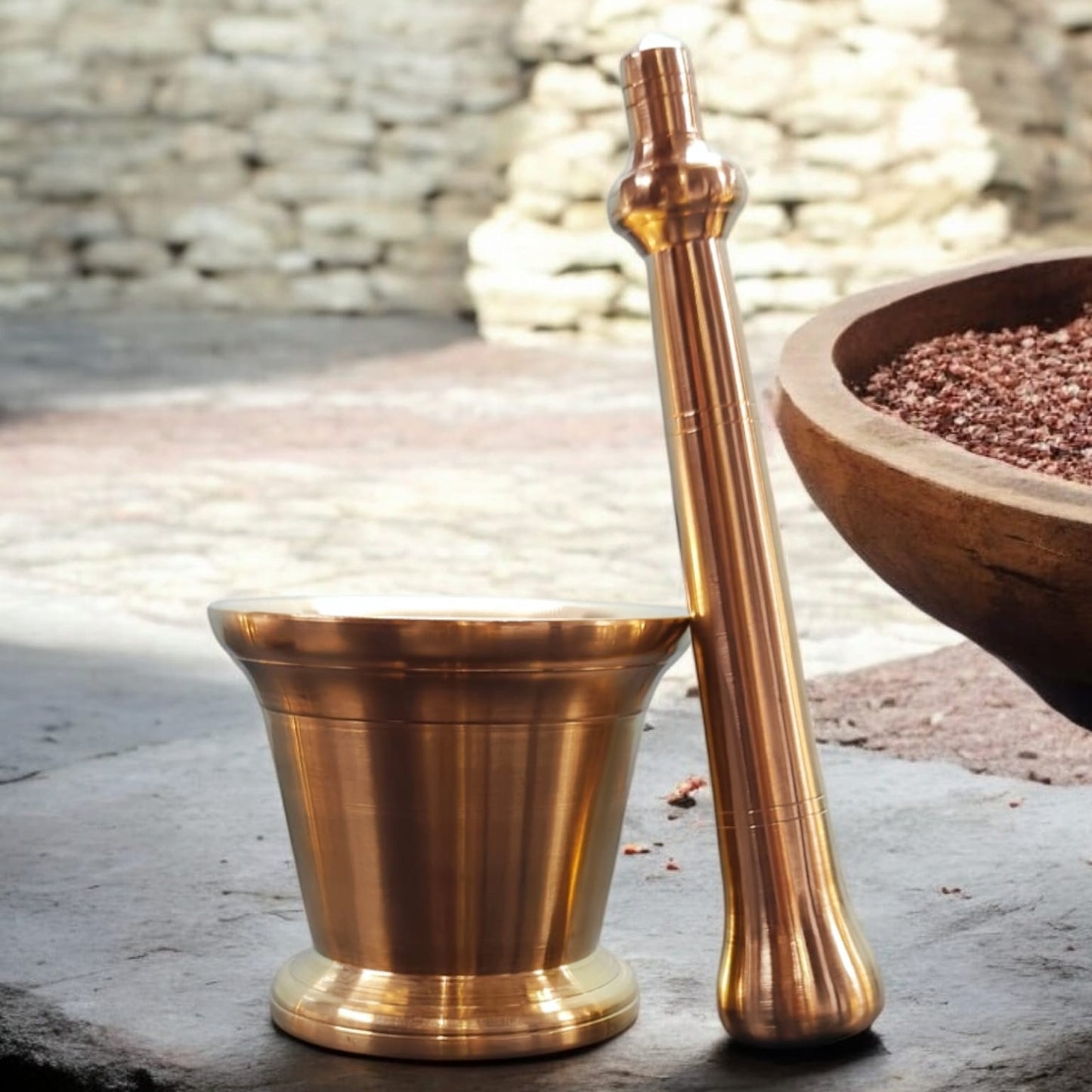 NW/030 - 100% Pure Brass Very Beautiful Shape Solid Mortar And Pestle traditionally known as "Khalbatta" & "Hamam Dasta"