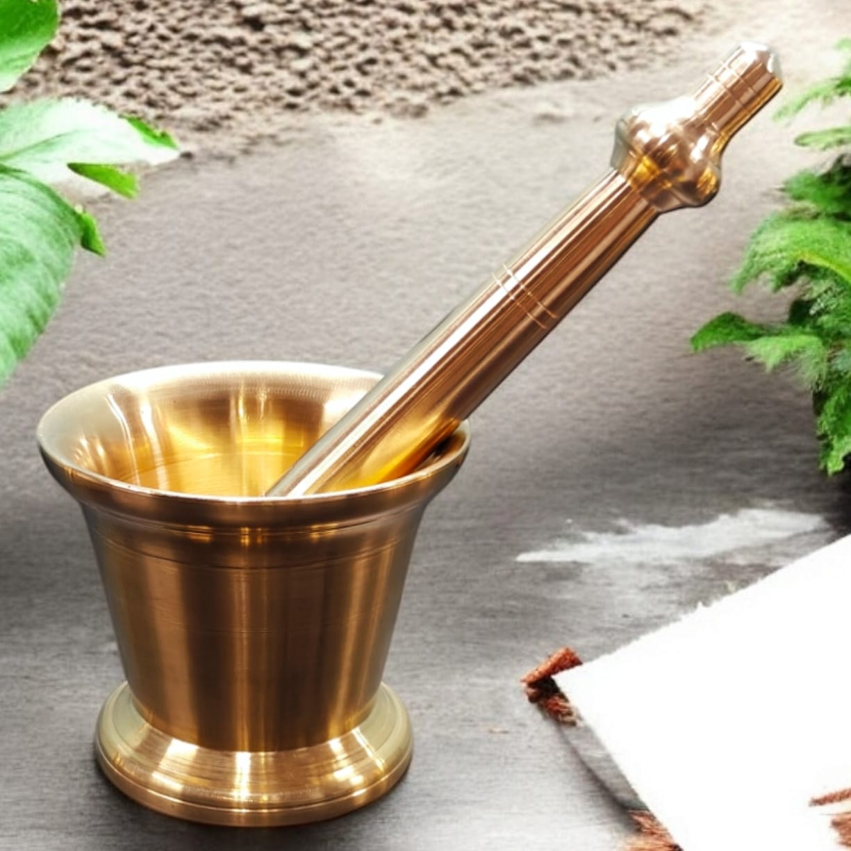 NW/051 - 100% Pure Brass Very Beautiful Shape Solid Mortar And Pestle traditionally known as "Khalbatta" & "Hamam Dasta"