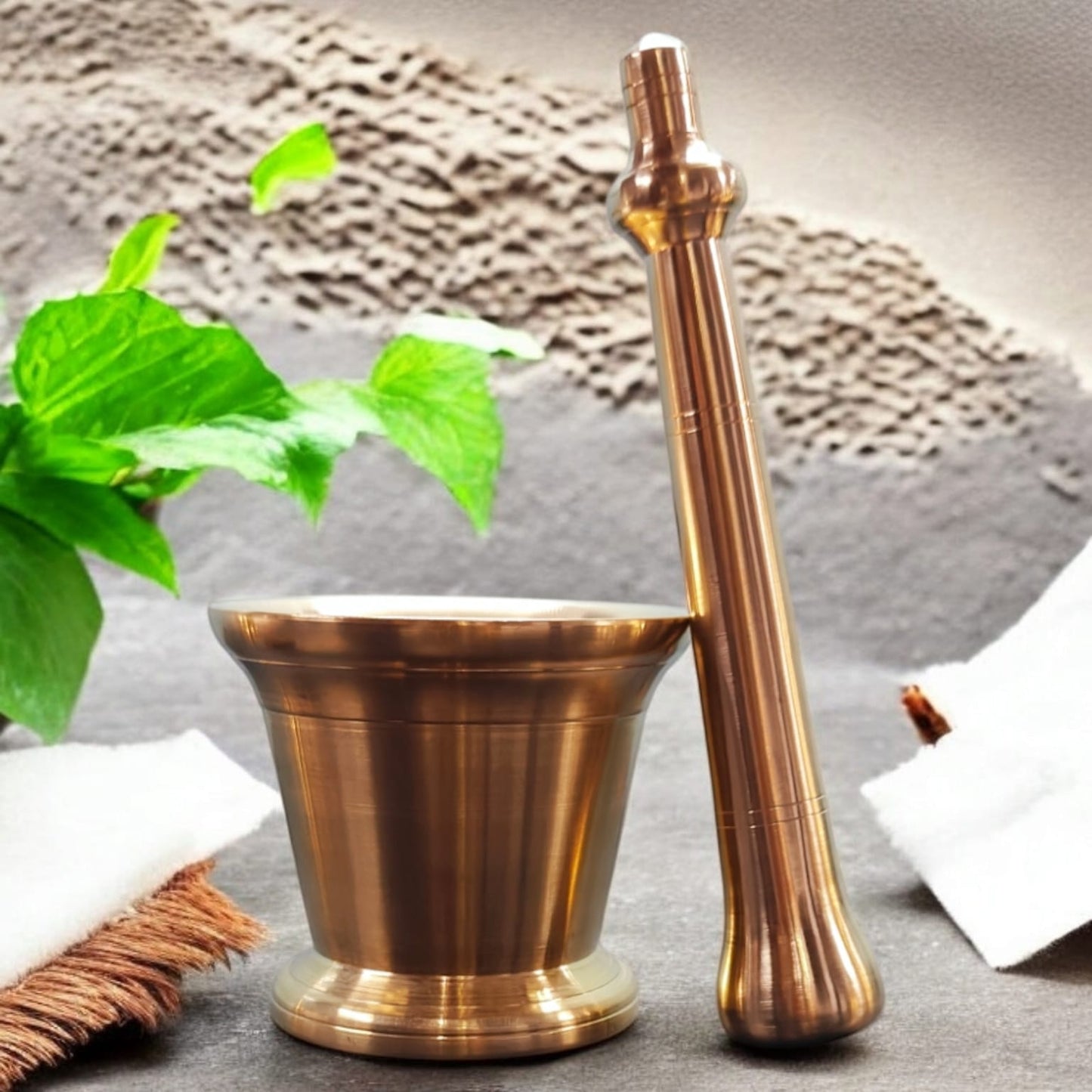 NW/051 - 100% Pure Brass Very Beautiful Shape Solid Mortar And Pestle traditionally known as "Khalbatta" & "Hamam Dasta"