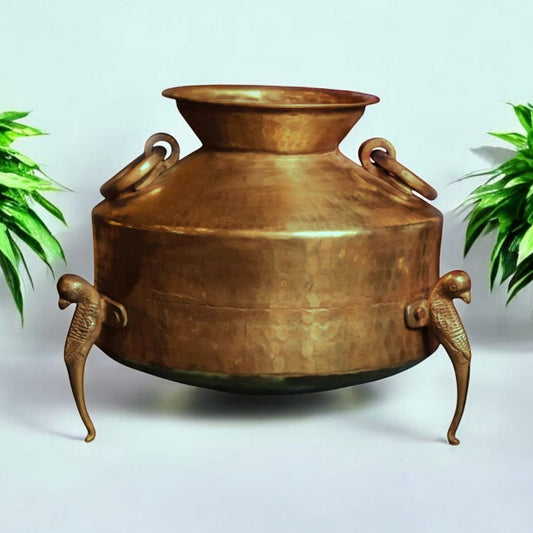 AT/043 - Vintage Rare Pure Brass Original Antique Very Beautiful Shape Big Size Water Pot on Parrot Legs with Handles