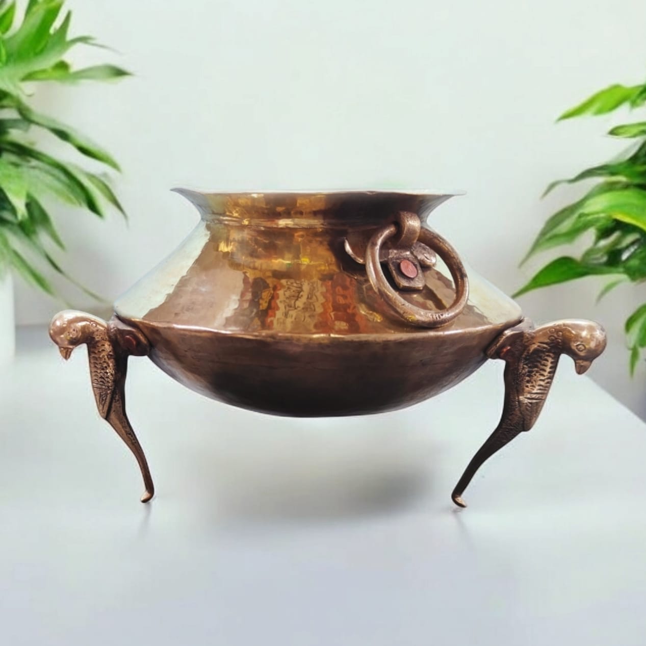 AT/024 - Vintage Rare Pure Brass Original Antique Very Beautiful Shape Water Pot on Parrot Legs with Handles