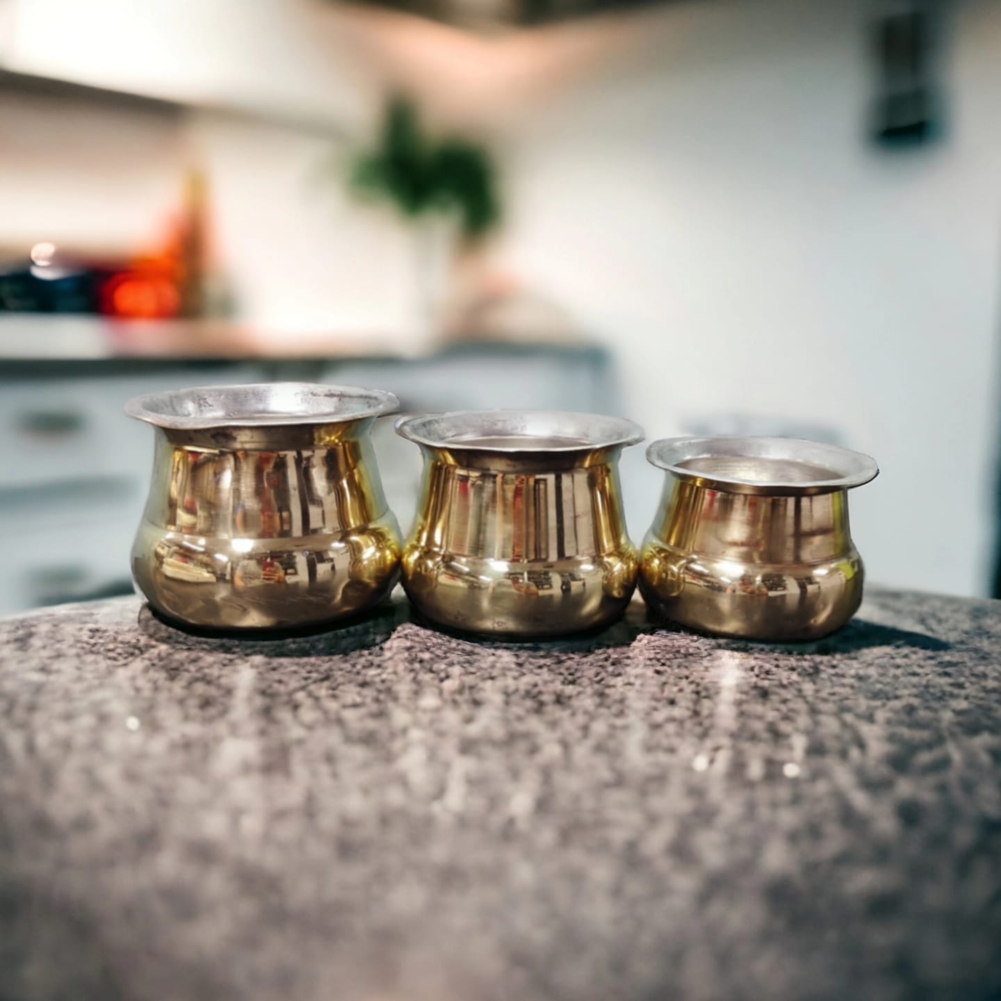 AT/142 - Set of 3 - Original Antique Pure Brass Kitchenware