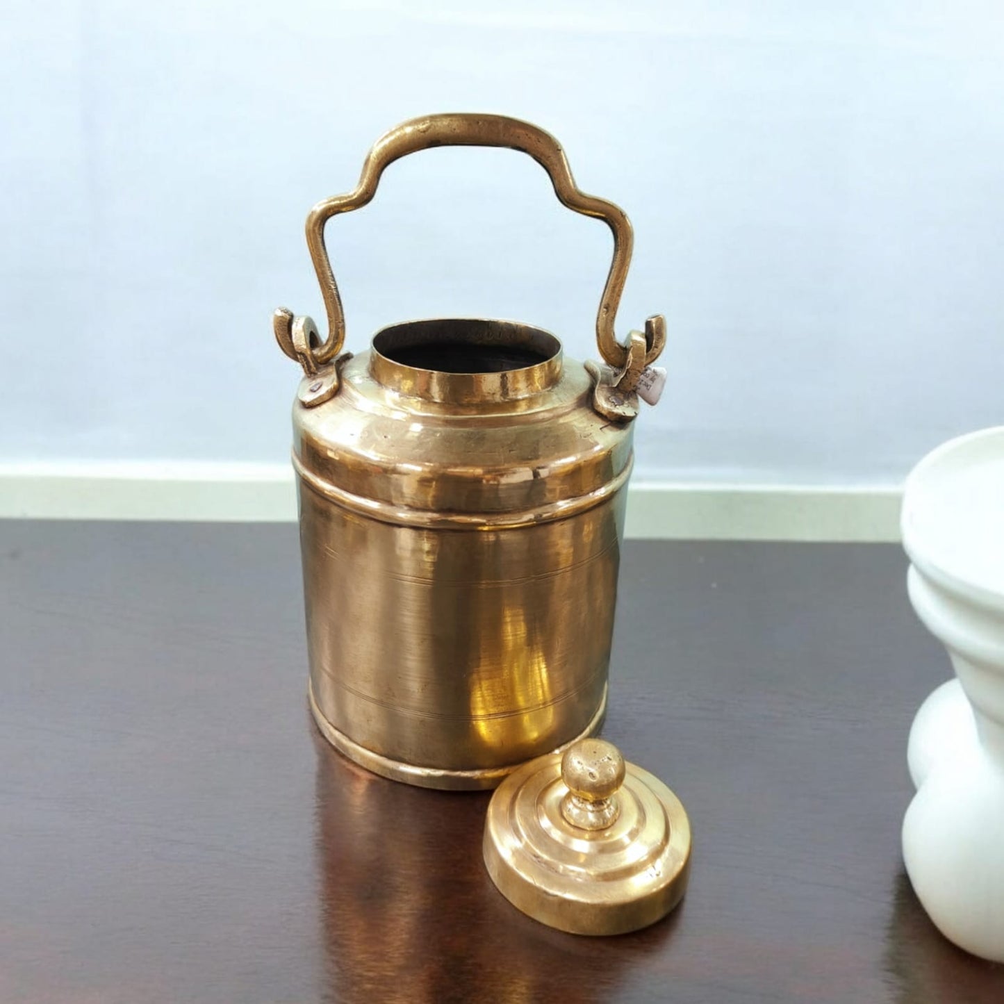 AT/090 - Original Antique Pure Brass Oil - Ghee - Milk Can with Unique Shape Handle & Lid