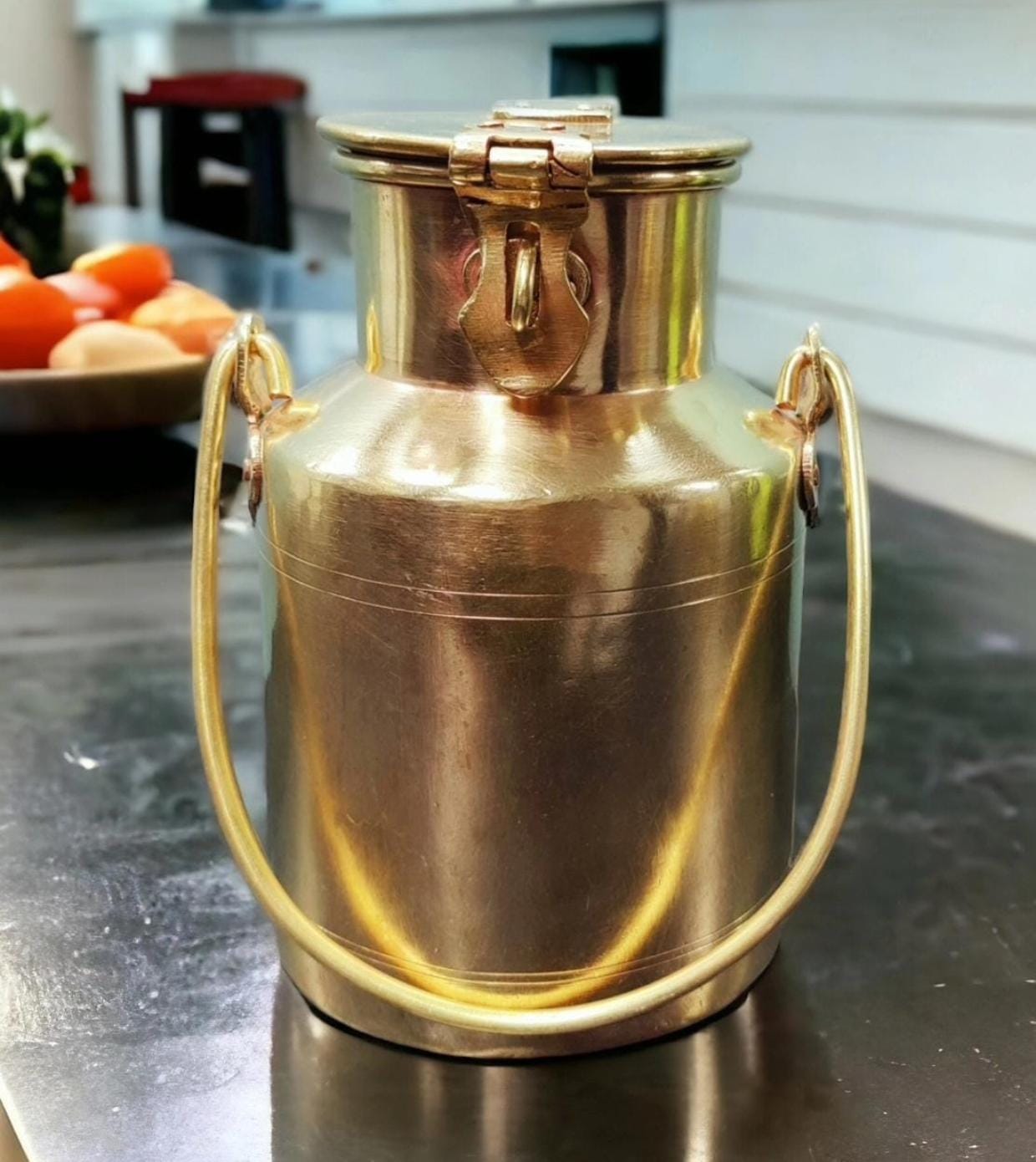 AT/096 - Rare Vintage Original Antique Pure Brass Milk Canister | Storage Container