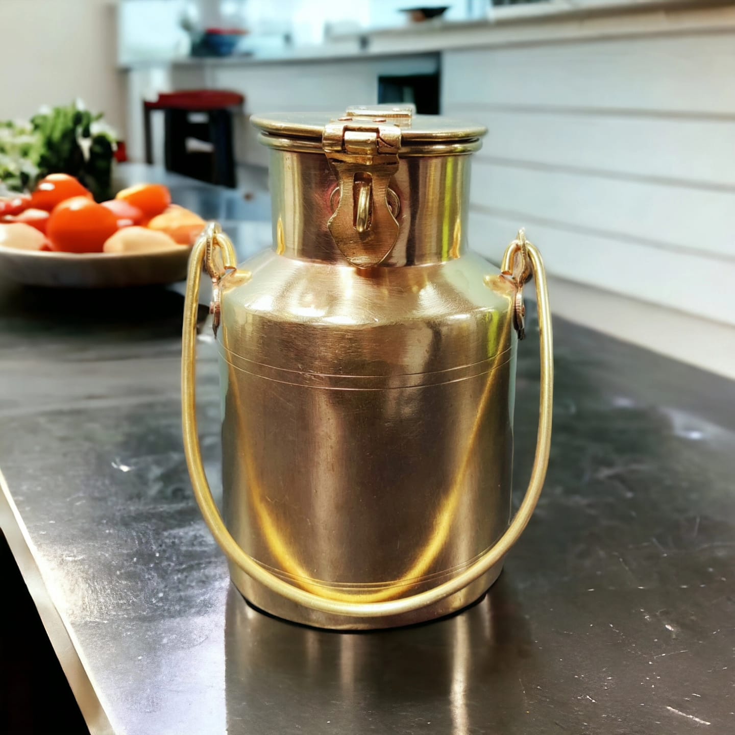 AT/110 - Vintage Old Fashioned Brass Antique  Milk Can / storage Container.