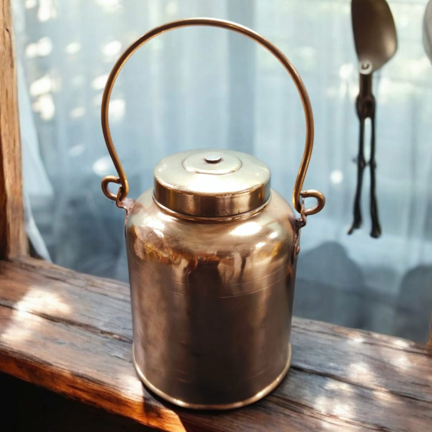 AT/053 - Original Antique Pure Brass Oil - Ghee - Milk Can with Handle & Lid