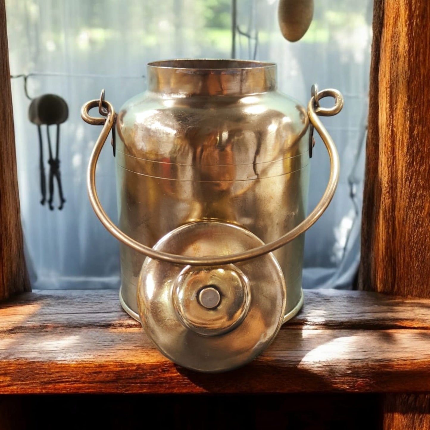 AT/053 - Original Antique Pure Brass Oil - Ghee - Milk Can with Handle & Lid