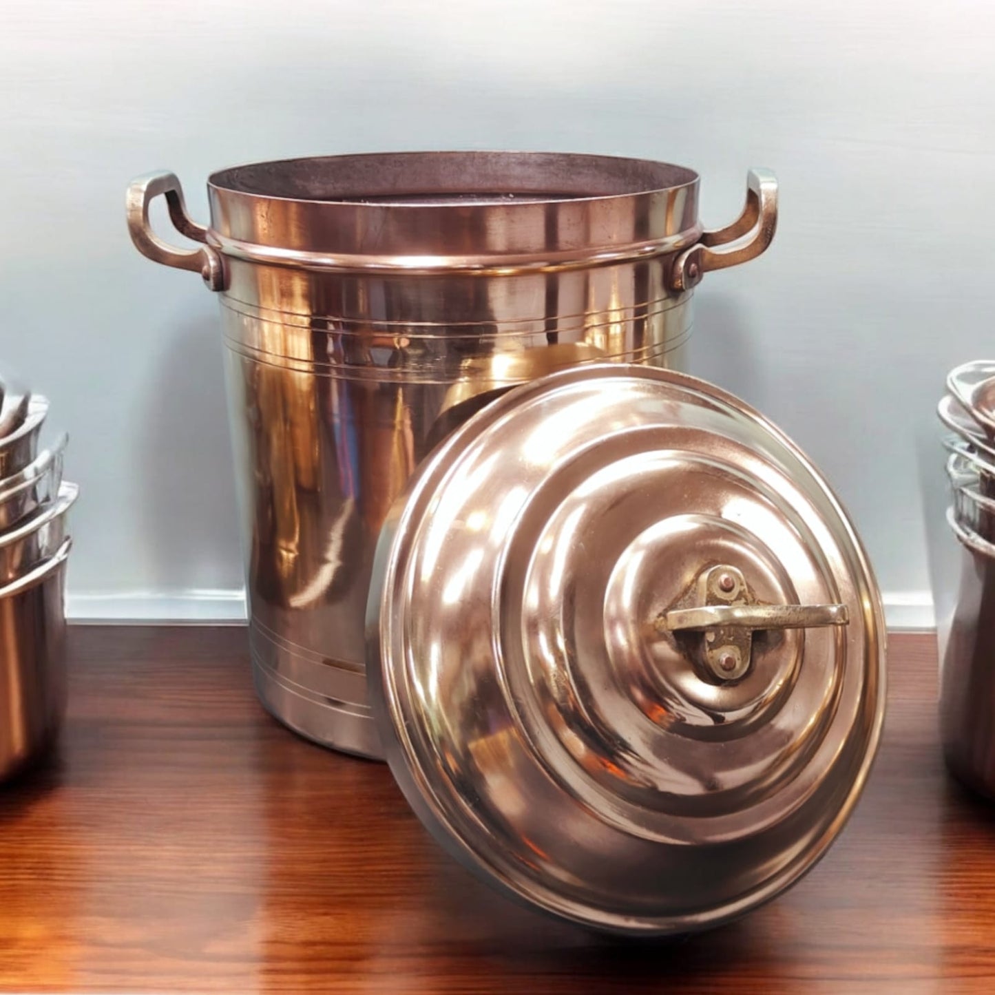 AT/159 - Big Size Pure Brass Original Antique Storage Container With Strong Handles & Lid.