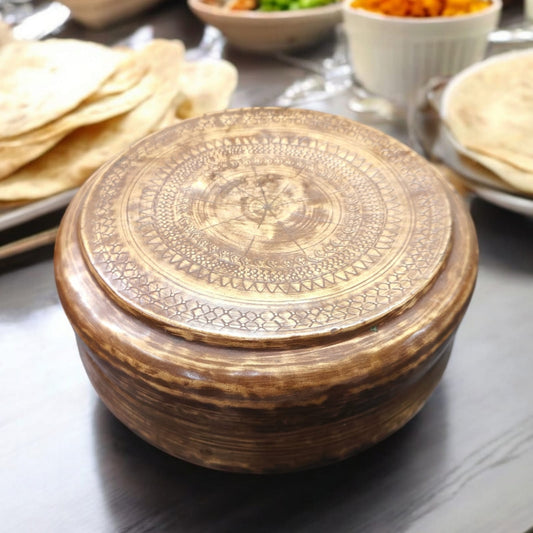 AT/160 - Vintage Brass Very Beautifully Engraved Roti Dabba | Chapati Box