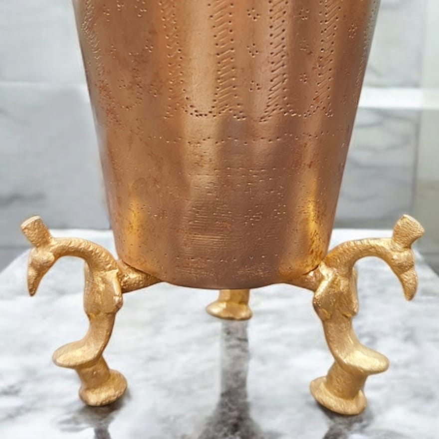 AT/170 - Very Rare Original Antique Pure Brass Beautifully Engraved Glass on Vintage Peacock Legs