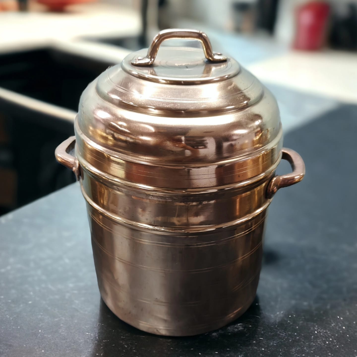 AT/174 - Big Size Pure Brass Original Antique Storage Container With Strong Handles & Lid