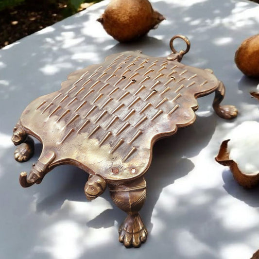 ORIGINAL ANTIQUE: AT/093 - Very Rare & Pure Brass Vintage Grater | Scraper with Animal Shape Face & Legs traditionally known as "Khisni" | KITCHENWARE | UTENSILS | HOME APPLIANCES