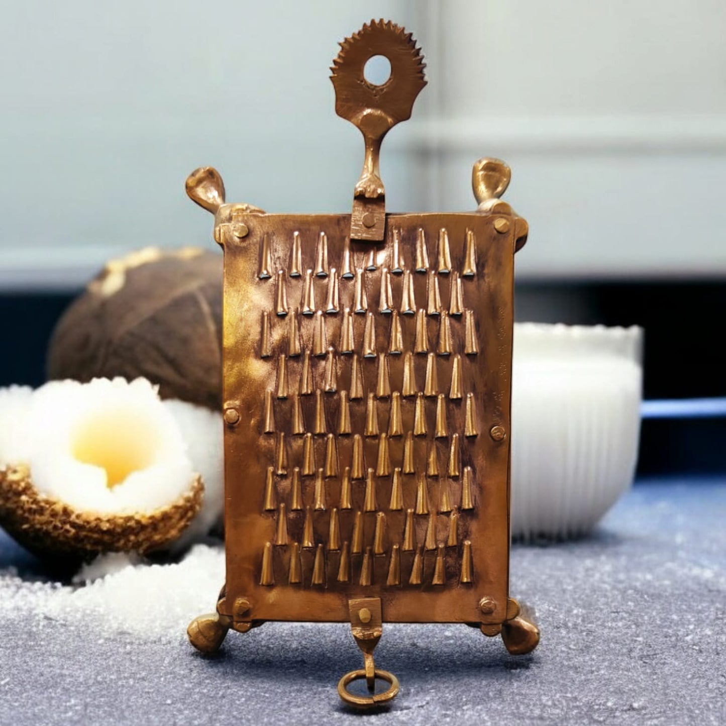 AT/210 - Vintage Brass Original Antique Grater | Scraper with Legs traditionally known as "Khisni"