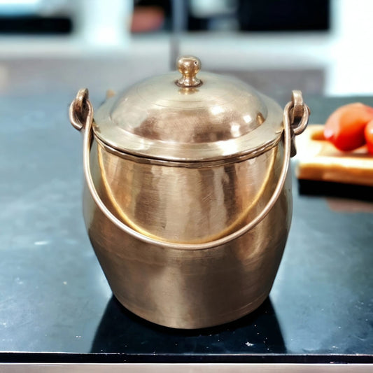 ORIGINAL ANTIQUE: AT/208 - Rare Vintage Pure Brass Beautiful Oval Shape Storage Jar With Lid And Handle | KITCHENWARE | UTENSILS | HOME APPLIANCES