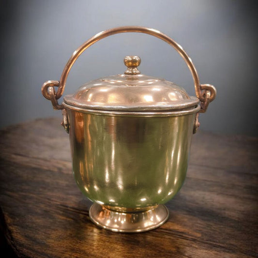 ORIGINAL ANTIQUE: AT/069 - Rare Pure Brass Ice Bucket / Storage Container With Lid & Handle | KITCHENWARE | UTENSILS | HOME APPLIANCES