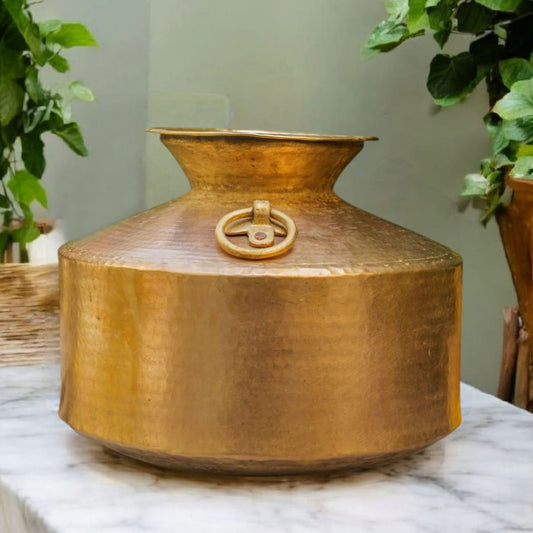 ORIGINAL ANTIQUE: AT/092 - 100% Pure Brass Beautifully Hammered Unique Shape Big Size Vintage Water Pot With Handles | KITCHENWARE | UTENSILS | HOME APPLIANCES