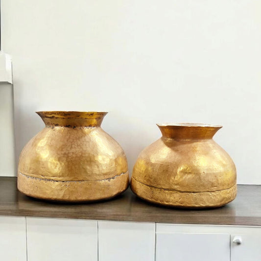 ORIGINAL ANTIQUE: AT/112 - Set of 2 - 100% Pure Brass Unique Shape Vintage Water Pots | KITCHENWARE | UTENSILS | HOME APPLIANCES