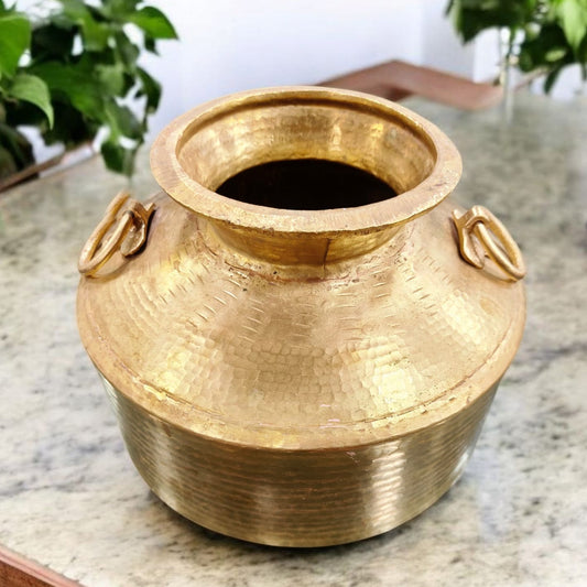 ORIGINAL ANTIQUE: AT/120 - 100% Pure Brass Beautifully Hammered Unique Shape Big Size Vintage Water Pot With Handles | KITCHENWARE | UTENSILS | HOME APPLIANCES