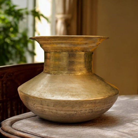 ORIGINAL ANTIQUE: AT/003 - Vintage Pure Brass Very Rare Beautiful Shape  Multipurpose Water Pot | Flower Vase | Planter.