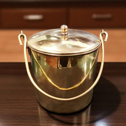 ORIGINAL ANTIQUE: AT/163 - Vintage Pure Brass Bucket | Balti with Swing Handle & Lid | KITCHENWARE | UTENSILS | HOME APPLIANCES