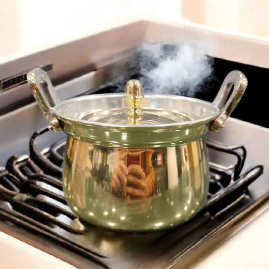 BRAND NEW: NW/039 - 100% Pure Brass Very Rare Cooking Vessel with ( Kalai )-Tin Coating Inside Tradionally Known As "Shakuntala" | KITCHENWARE | UTENSILS | HOME APPLIANCES