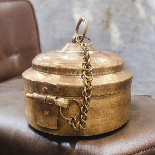 ORIGINAL ANTIQUE: AT/188 - 100% Pure Brass Rare Vintage Unique Shape Handmade Multipurpose | Jewellery Box | Unique Lock System | KITCHENWARE | UTENSILS | HOME APPLIANCES