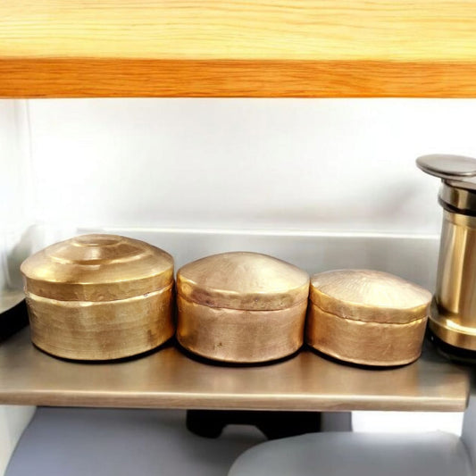 ORIGINAL ANTIQUE: AT/180 - Set of 3 - 100% Pure Brass Round Shape Rare Vintage Storage Boxes | KITCHENWARE | UTENSILS | HOME APPLIANCES