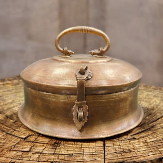ORIGINAL ANTIQUE: AT/184 - Rare & Beautiful Pure Brass Vintage Roti Dabba | Chapati Box with Lock System | KITCHENWARE | UTENSILS | HOME APPLIANCES