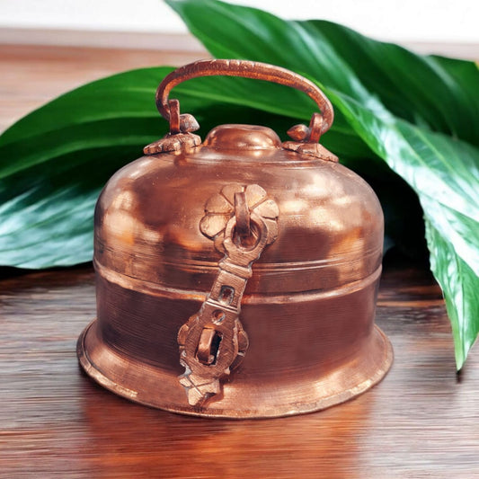 ORIGINAL ANTIQUE: AT/213 - Very Rare 100% Pure Copper Very Beautiful Round Shape Vintage Paan daan - Betel Nut Supari Box - Complete Set | KITCHENWARE | UTENSILS | HOME APPLIANCES