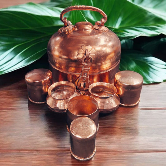 ORIGINAL ANTIQUE: AT/213A - Very Rare 100% Pure Copper Very Beautiful Round Shape Vintage Paan daan - Betel Nut Supari Box - Complete Set | KITCHENWARE | UTENSILS | HOME APPLIANCES