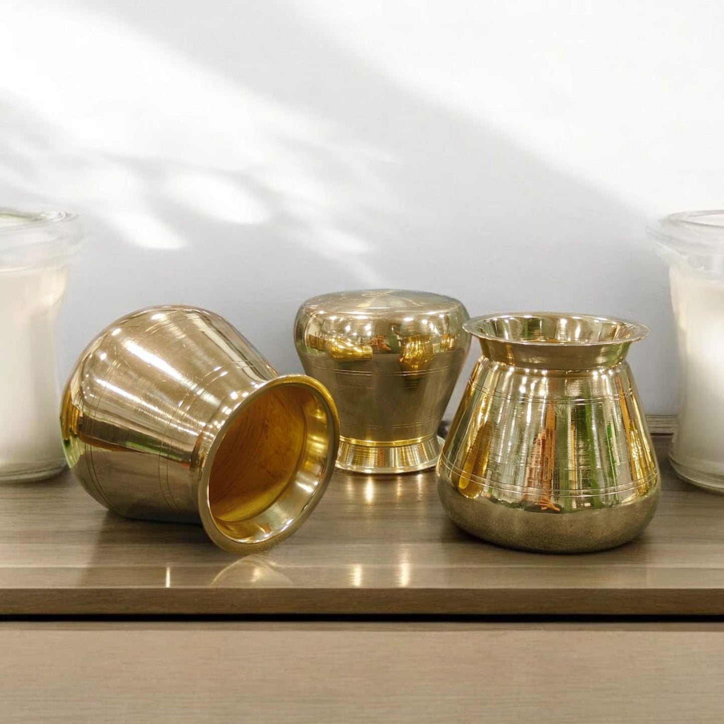 ORIGINAL ANTIQUE: AT/214 - SET OF 3 - 100% Pure Brass Very Beautiful Unique Shape Vinatge Water Pot | Kalash | Tumbler | KITCHENWARE | UTENSILS | HOME APPLIANCES