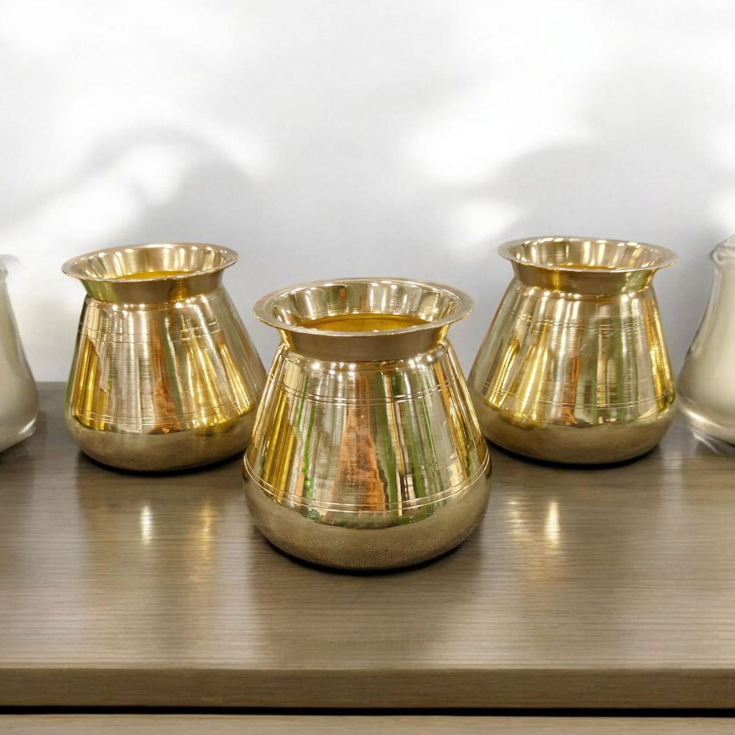 ORIGINAL ANTIQUE: AT/214 - SET OF 3 - 100% Pure Brass Very Beautiful Unique Shape Vinatge Water Pot | Kalash | Tumbler | KITCHENWARE | UTENSILS | HOME APPLIANCES