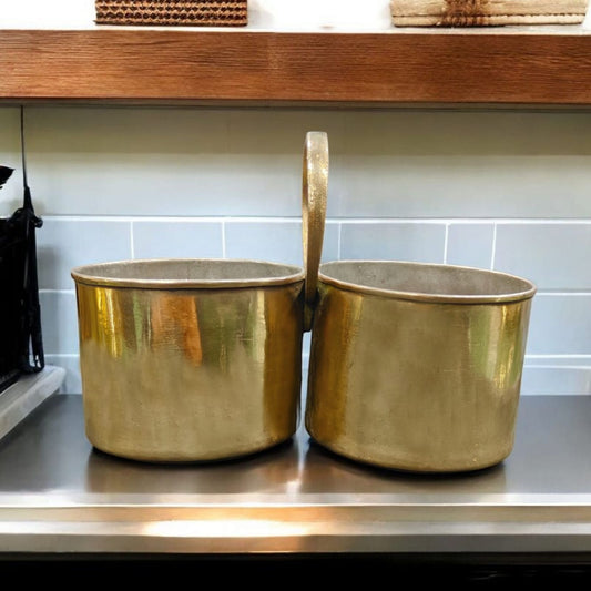 ORIGINAL ANTIQUE: AT/215 - SET OF 2 - 100% Pure Brass Very Rare Vintage Serving Bowl Basket | KITCHENWARE | UTENSILS | HOME APPLIANCES