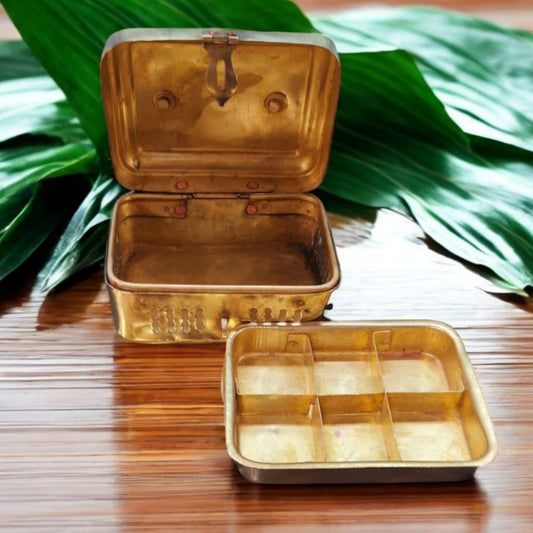 ORIGINAL ANTIQUE: AT/140A - Rare Vintage Pure Brass Paan daan - Betel Nut Supari Box | KITCHENWARE | UTENSILS | HOME APPLIANCES